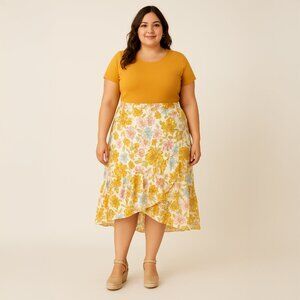 A286 ✽ Floral Tiered Ruffle Midi Skirt